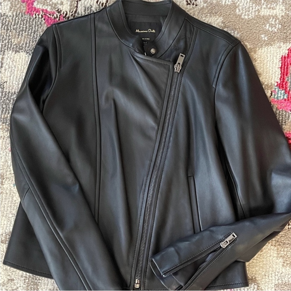 Massimo Dutti Leather Jacket sz 38 Black